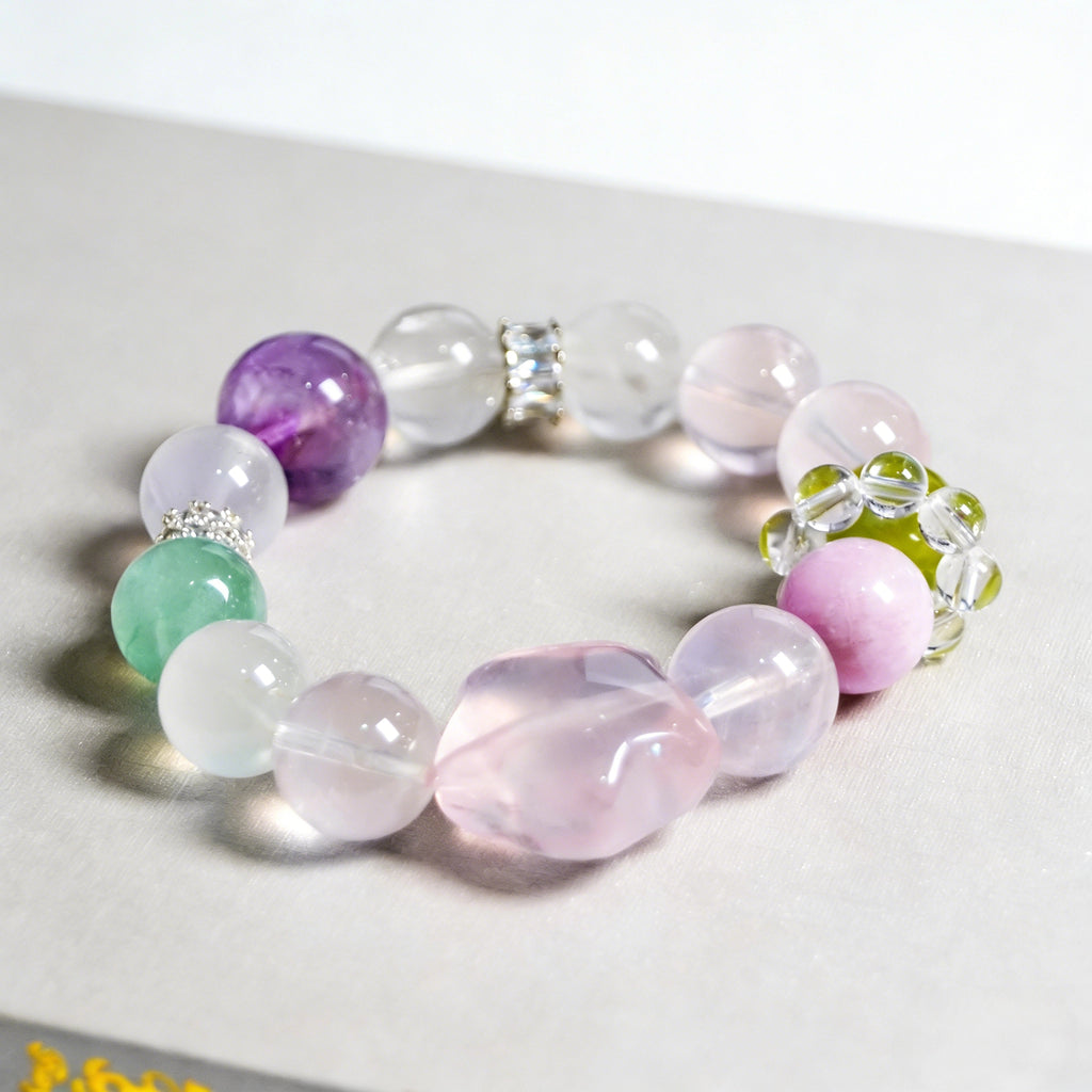 New Arrival | Lavender Amethyst, White Chalcedony, Pink Crystal, White Crystal, Xiuyan Jade | Natural Crystal Bracelet