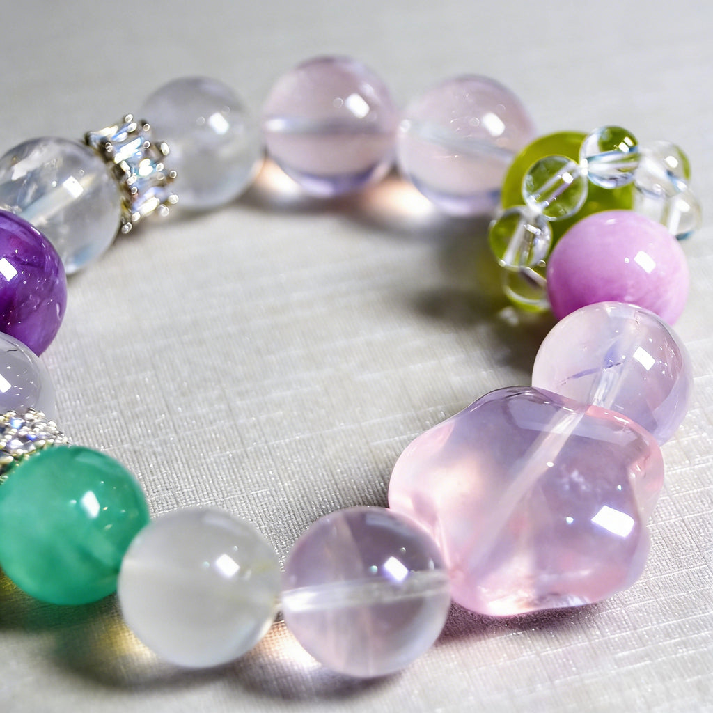 New Arrival | Lavender Amethyst, White Chalcedony, Pink Crystal, White Crystal, Xiuyan Jade | Natural Crystal Bracelet