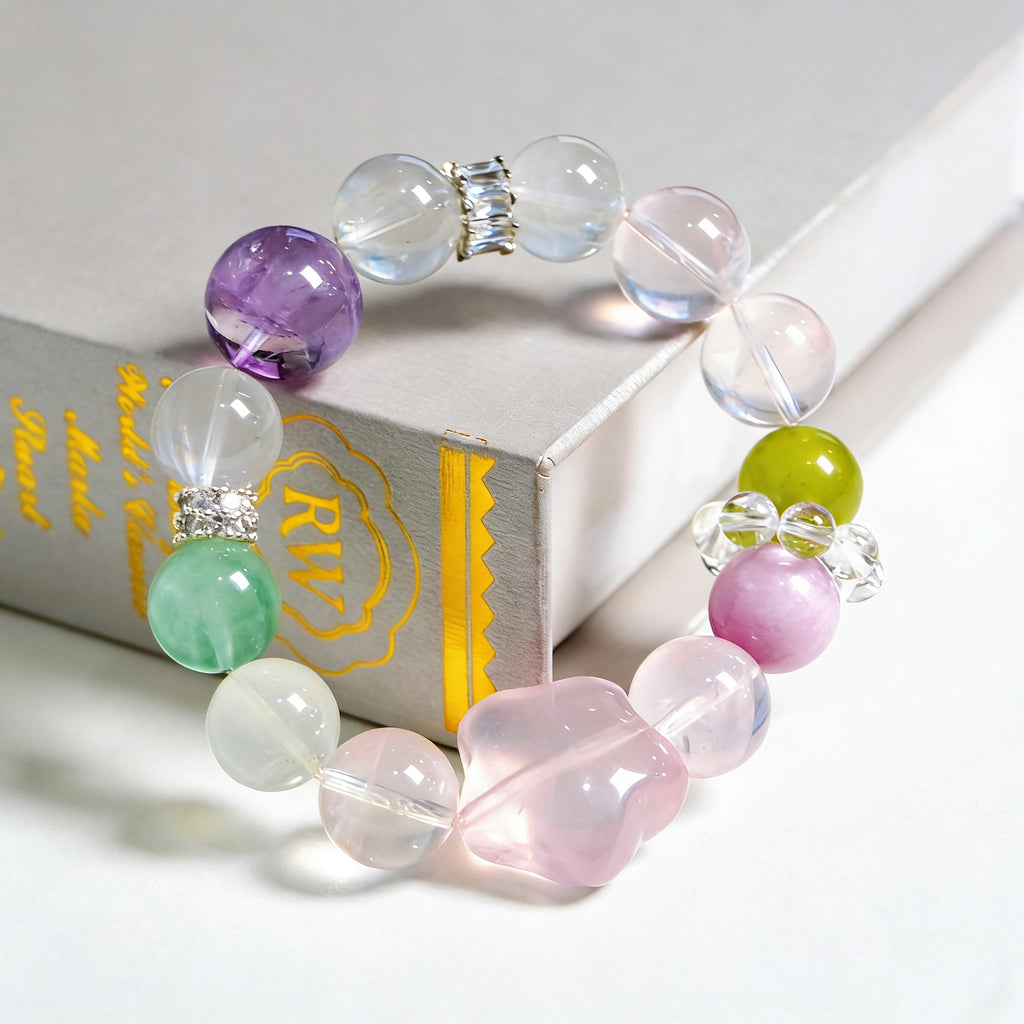 New Arrival | Lavender Amethyst, White Chalcedony, Pink Crystal, White Crystal, Xiuyan Jade | Natural Crystal Bracelet
