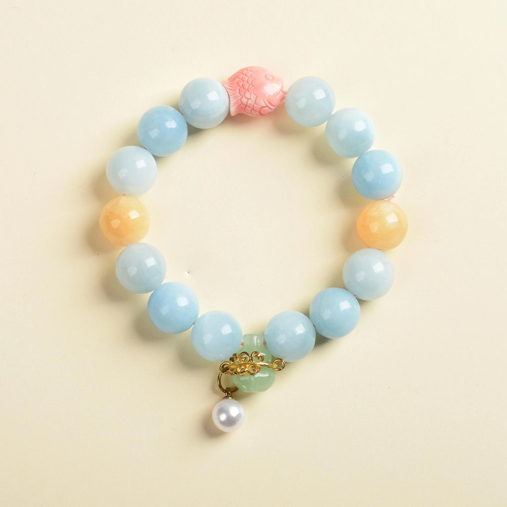 New Arrival Special Offer | Aquamarine, Beige Jade, Pink Ceramic, Green Chalcedony | Natural Crystal Bracelet