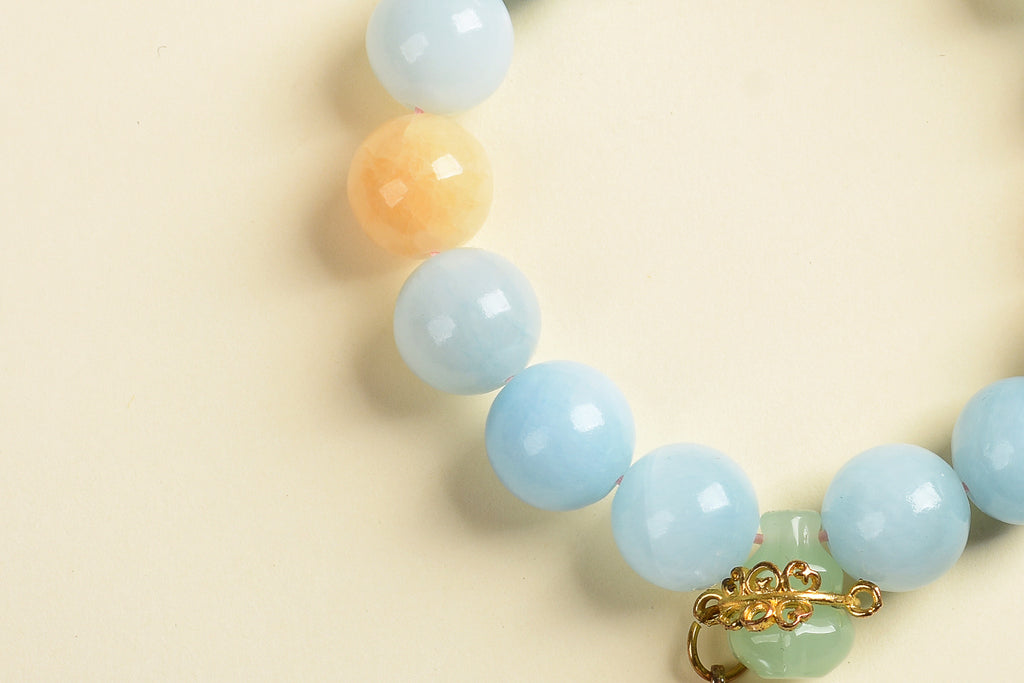 New Arrival Special Offer | Aquamarine, Beige Jade, Pink Ceramic, Green Chalcedony | Natural Crystal Bracelet