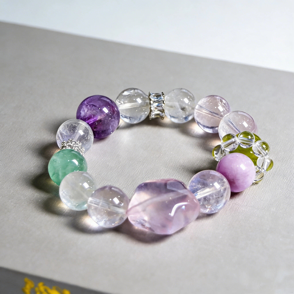 New Arrival | Lavender Amethyst, White Chalcedony, Pink Crystal, White Crystal, Xiuyan Jade | Natural Crystal Bracelet