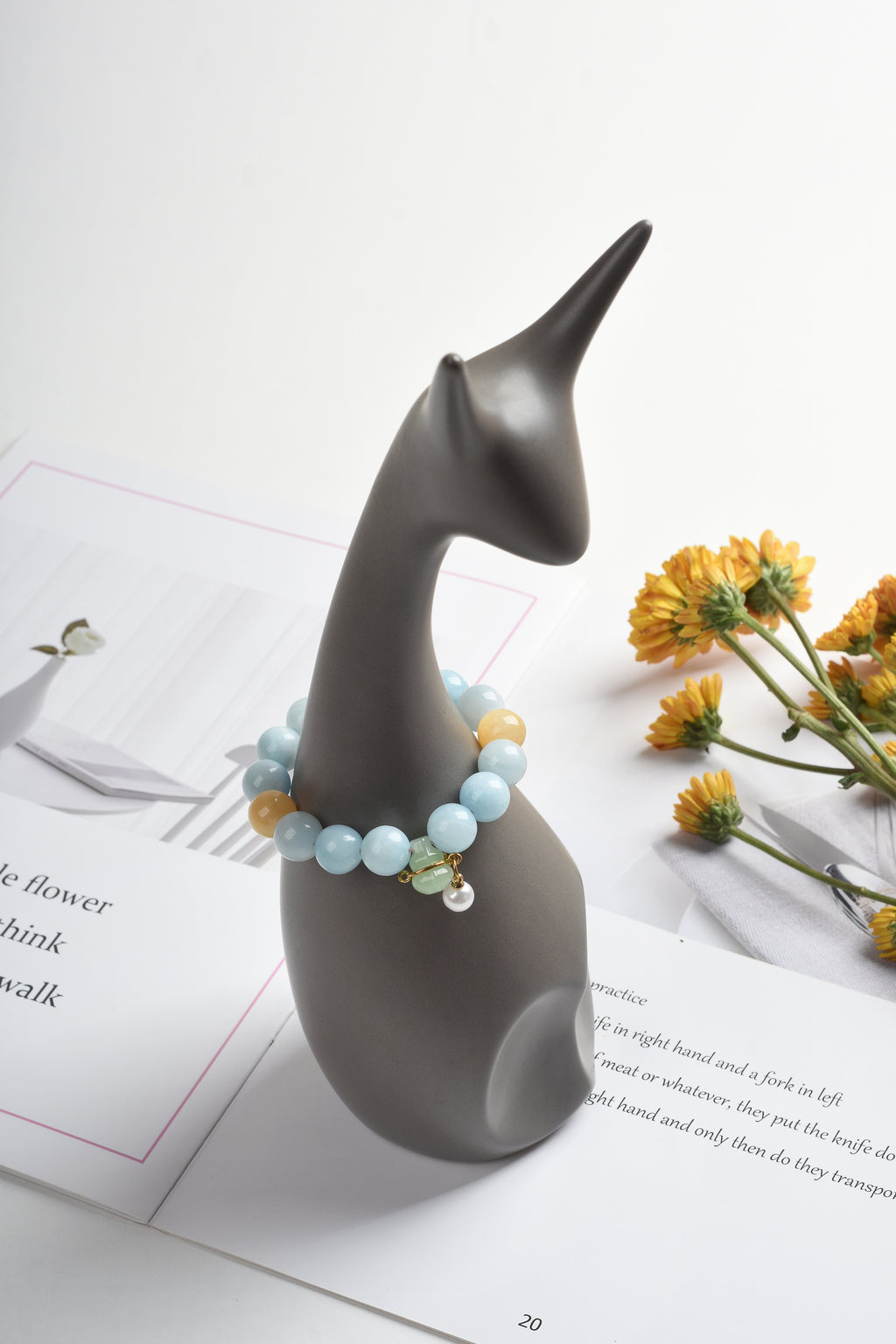 New Arrival Special Offer | Aquamarine, Beige Jade, Pink Ceramic, Green Chalcedony | Natural Crystal Bracelet