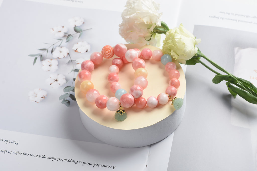 New Arrival Special Offer | Cherry Blossom Agate, Beige Jade, Pink Clay, Green Chalcedony | Natural Crystal Bracelet