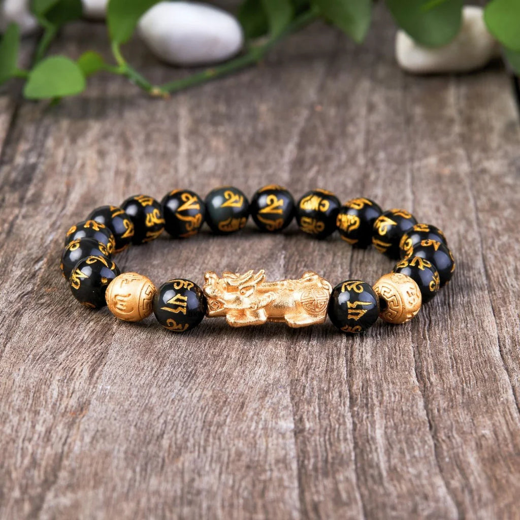 Pixiu | Obsidian Six-Syllable Mantra | Natural Crystal Bracelet