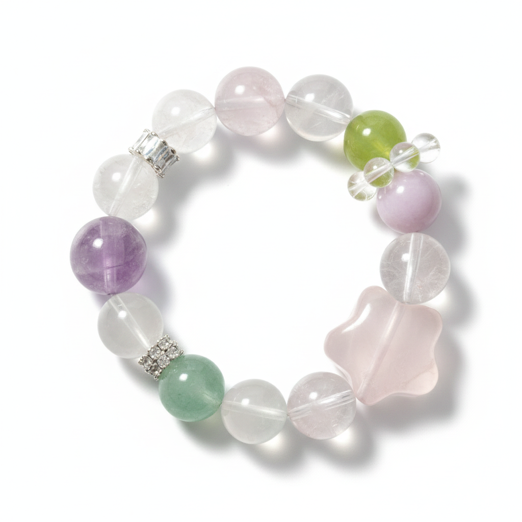 New Arrival | Lavender Amethyst, White Chalcedony, Pink Crystal, White Crystal, Xiuyan Jade | Natural Crystal Bracelet