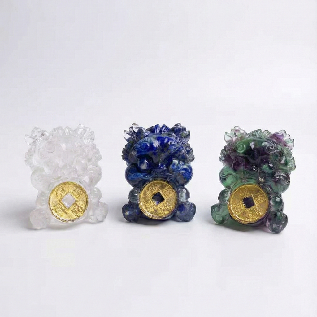 招財貔貅 | 海藍寶 淺粉晶 綠松石 藍砂石 青金石 東陵玉 紅綠寶 白水晶 七彩貝殼  | 動物水晶擺件