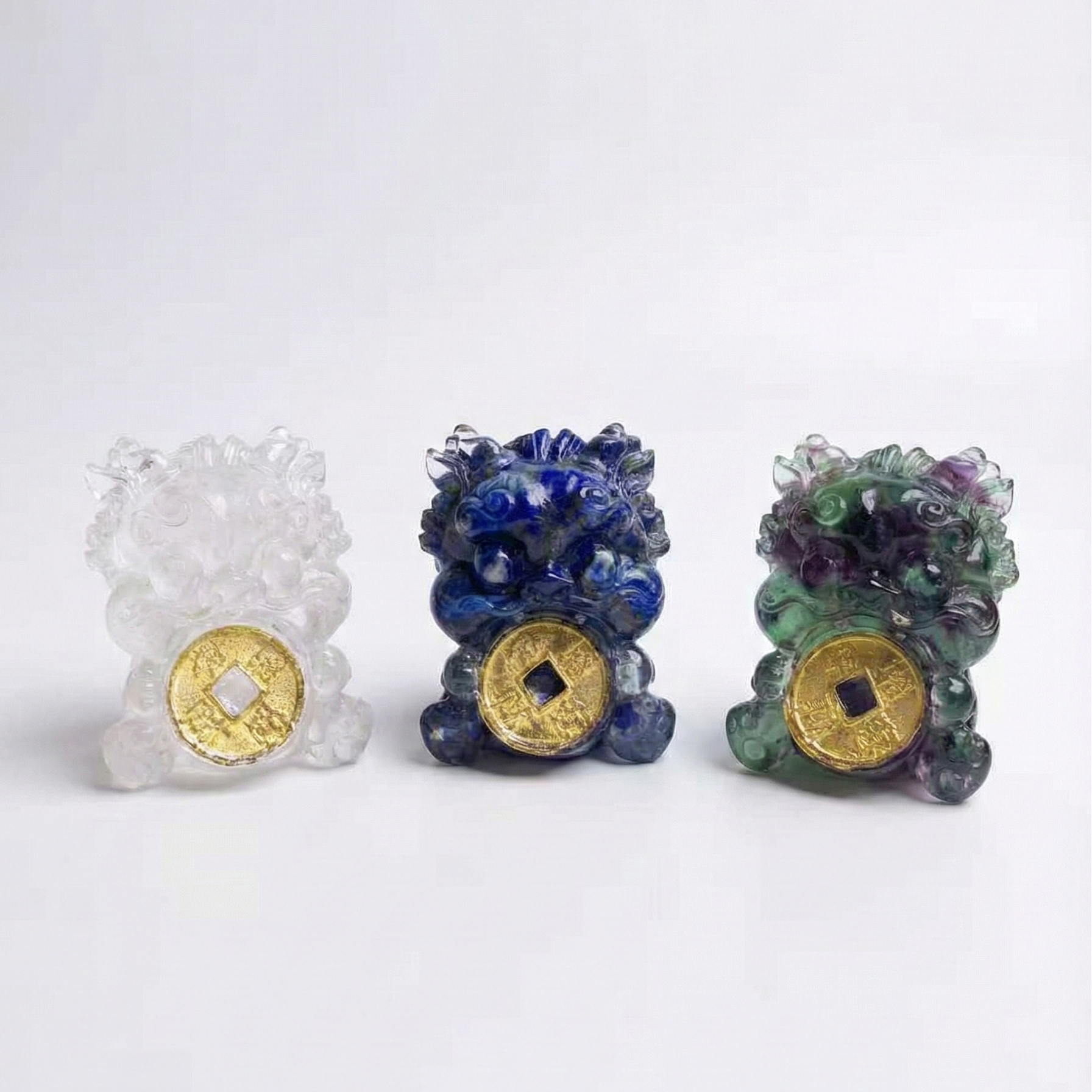 招財貔貅 | 海藍寶 淺粉晶 綠松石 藍砂石 青金石 東陵玉 紅綠寶 白水晶 七彩貝殼  | 動物水晶擺件