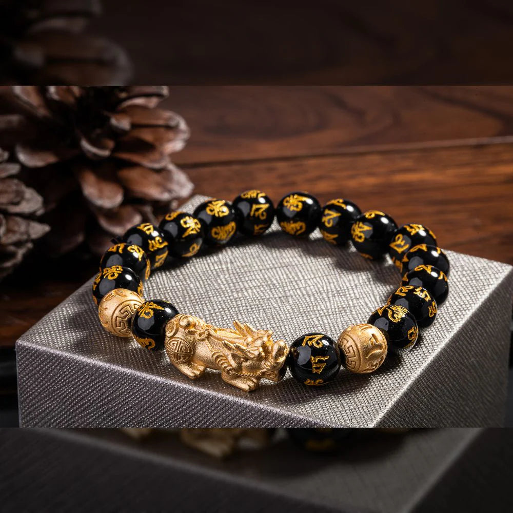 Pixiu | Obsidian Six-Syllable Mantra | Natural Crystal Bracelet